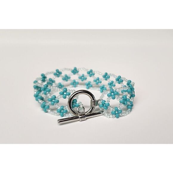 Handmade Jewelry by Ms. Lynda Aqua Beaded Bracelet - Picture 3 of 5